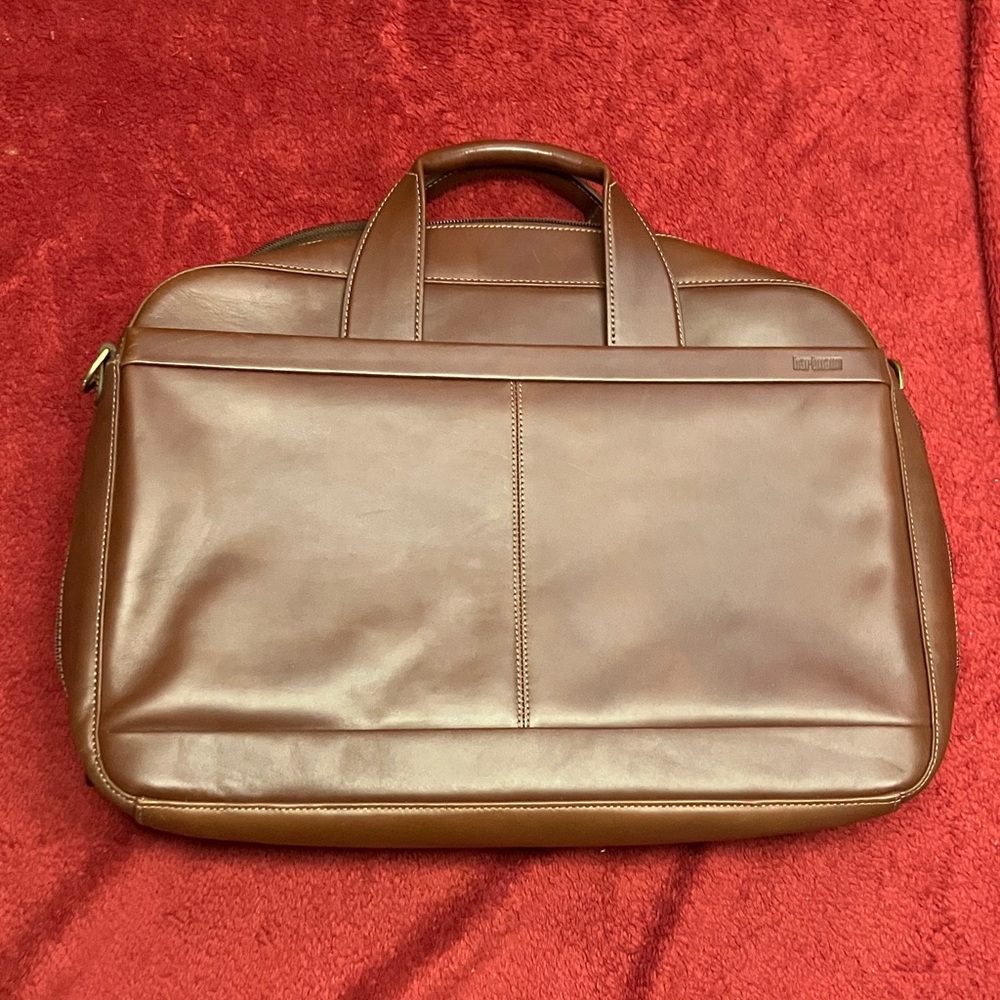 Alliance Collection Leather Briefcase/Attache w Shoulder Strap, Light Brown